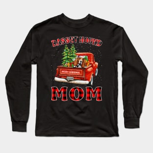 Christmas Basset Hound Mom Santa Hat Truck Tree Plaid Dog Mom Christmas Long Sleeve T-Shirt